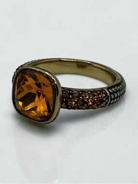 Heidi Daus Amber-Tone Crystal Statement Ring Size 8